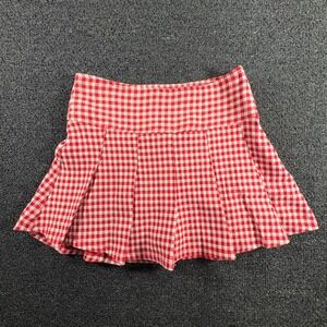 Iris Red White Gingham Pleated Mini Skirt Womens Size S Side Zip